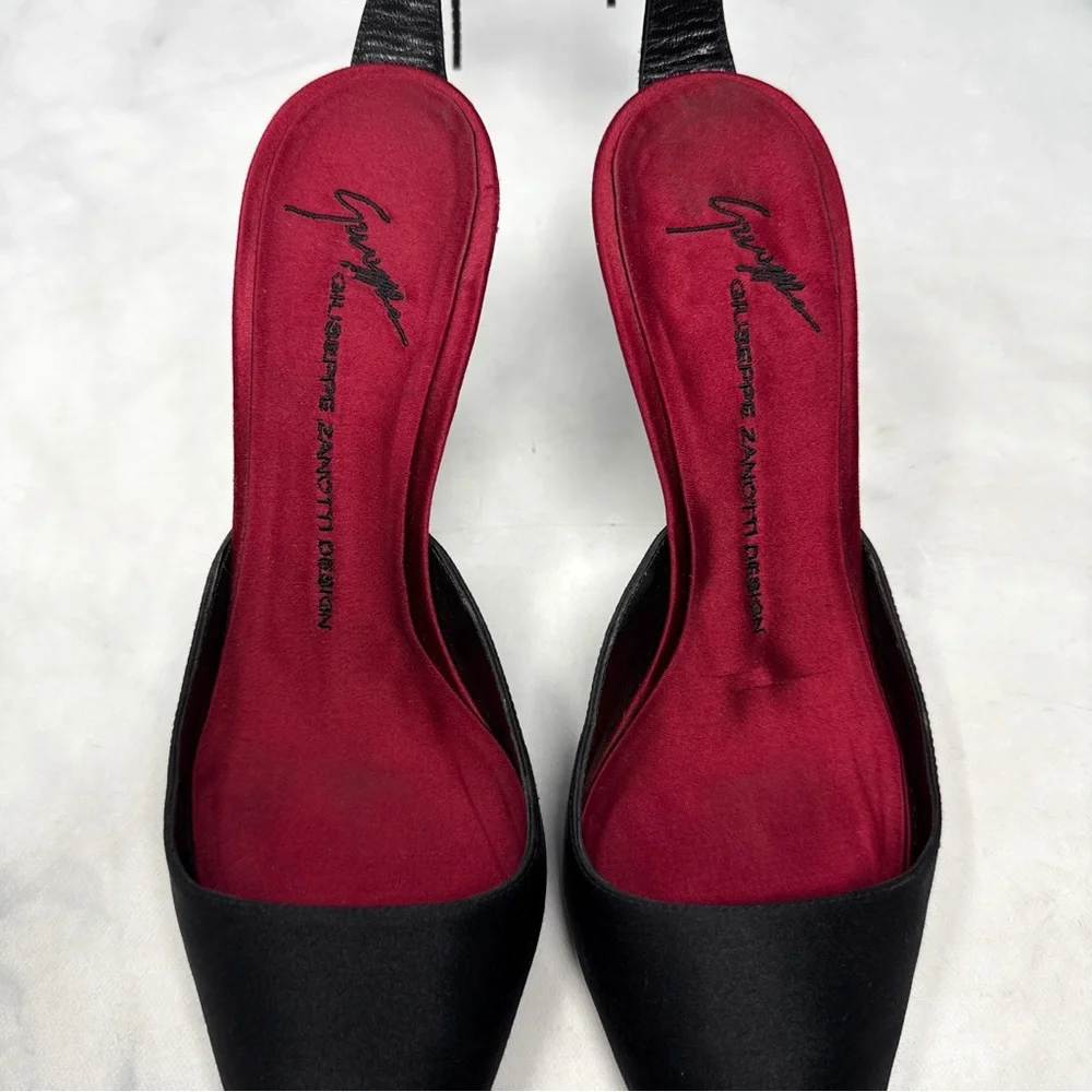 Giuseppe Zanotti Vicini Vintage Gothic Silk Pointed Toe Mule Pump Heels Black - Picture 7 of 16